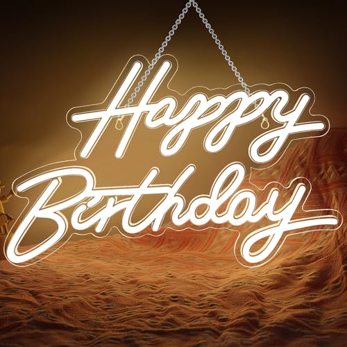 Happy Birthday Neon Sign for Wall Decor LED Happy Birthday Light Up Sign Dimmable LED Birthday Neon Light for Birthday Party Decorations Backdrop Warm White