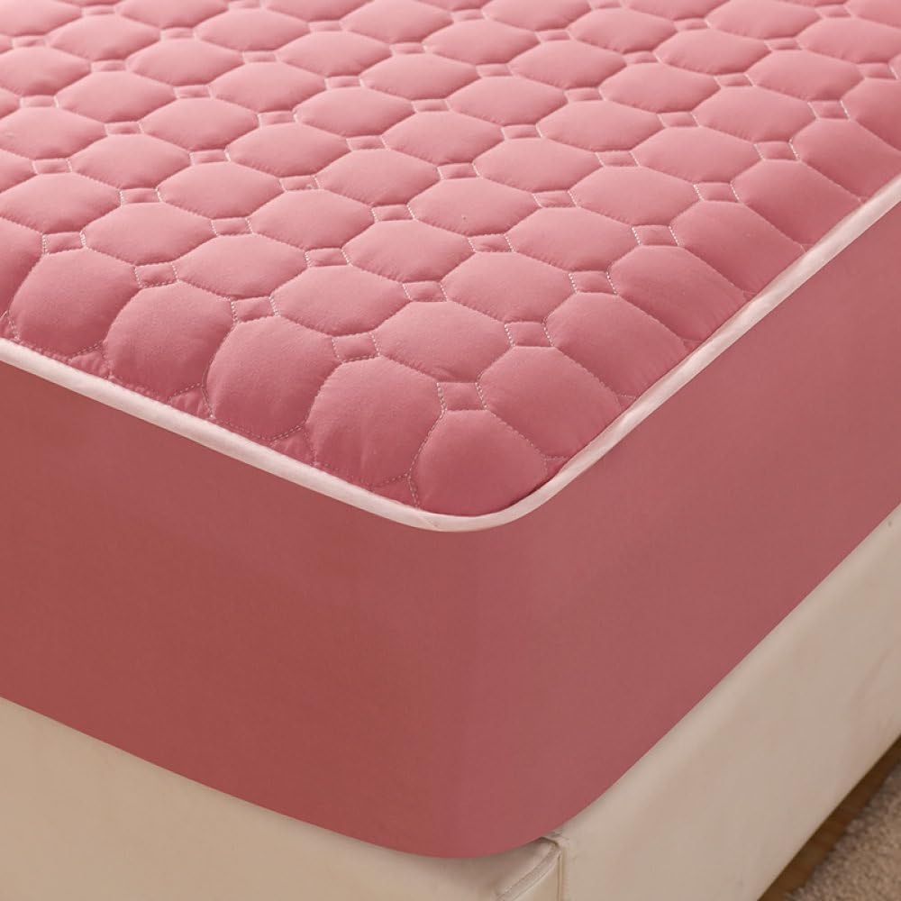 Sábana Doble Acolchada Gruesa Colchón Sábana Ajustable Elástica Suave Y Transpirable con Funda De Bolsillo Profundo Lino,Rosado,150x200x30cm