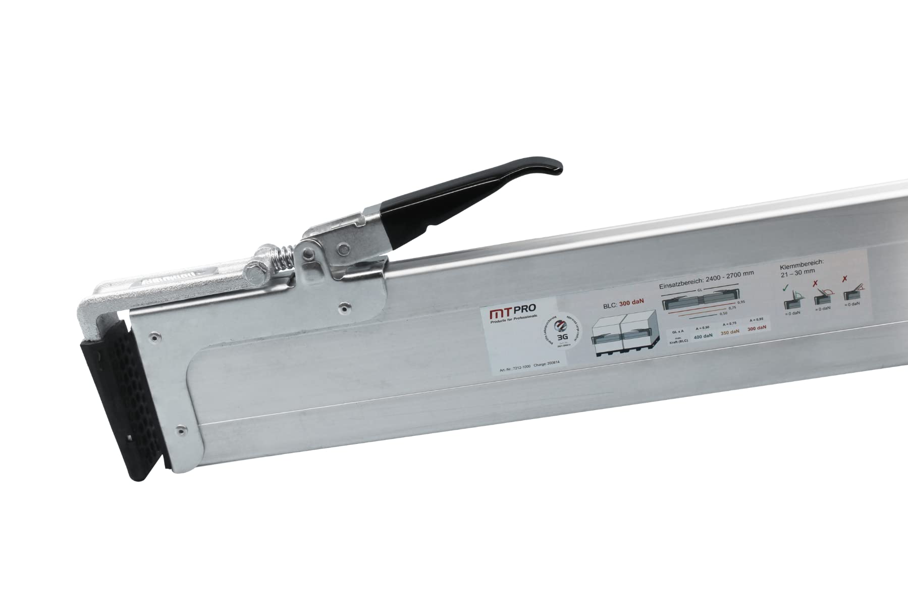 Zwischenwandverschluss zweiteilig 2400-2700 mm | Aluminium Spannbrett/Sperrlatte für LKW-Ladeflächen | Profil: 180x30 mm; Klemmbereich: 21-30 mm; Klemmkraft: 400 daN