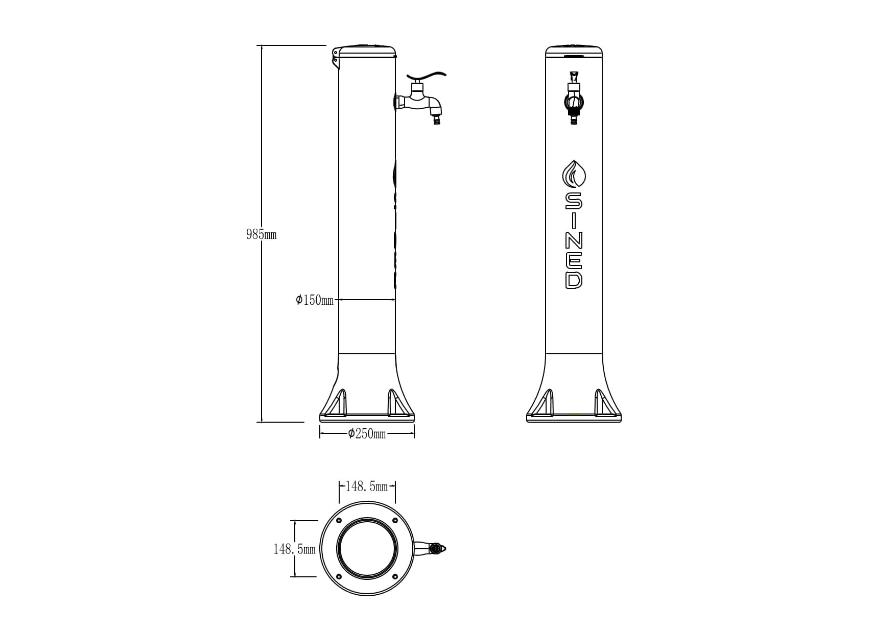 Sined Tritone Fontanella da Giardino in Hdpe con Predisposizione per Attacchi Rapidi Nera Altezza 100 Cm Realizzata in Hdpe