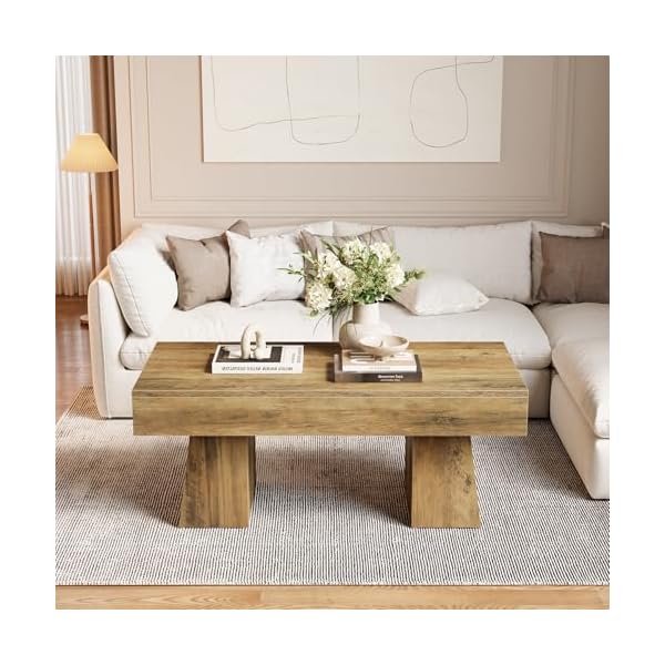 Tribesigns Table Basse, Table d'appoint rectangulaire en Bois de 120 cm avec piètement épais, Meuble Bas Moderne pour Le Salon, idéal pour Prendre Un Cocktail ou Boire Le thé (Brun Rustique)