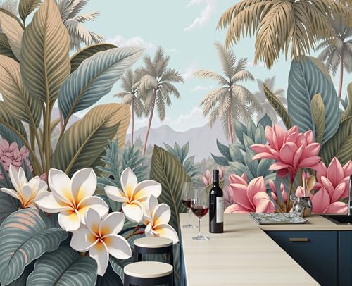 Papier peint forêt tropicale rose grand format pour décoration murale