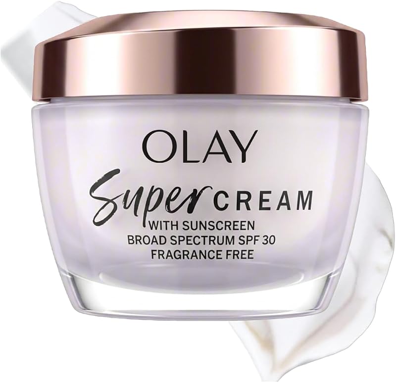 Olay Super Cream hidratante facial sem fragrância com designação SPF 30, niacinamida, vitamina C, peptídeo de colágeno, vitamina E e ácido hialurônico, 50 mL