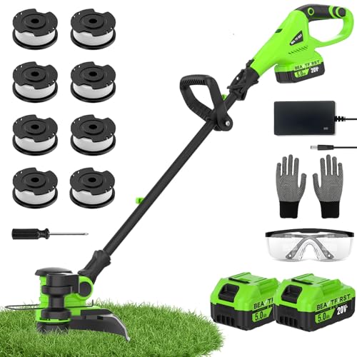 12-inch Cordless Weed Wacker Eater String Trimmer with 2x5.0Ah Battery