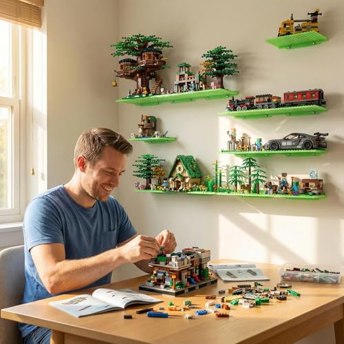 Image of 6 Wall Display Shelf for Lego Bricks, 4x5 inch Dual-Sided Floating Shelves with 16x13 Studs 4.8-4.9mm, Supports Up to 2 lbs with Screw, Baseplate Wall Mount for Builders Room Decor, Glow in The Dark