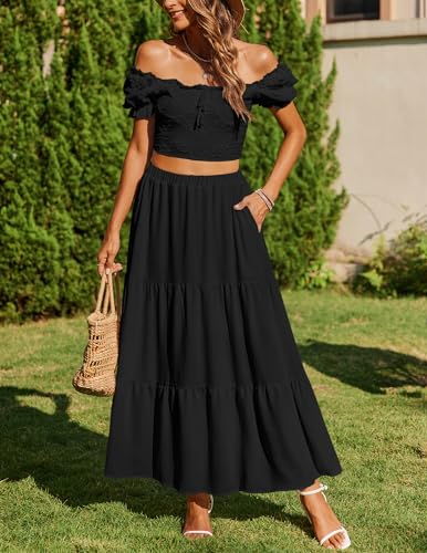 Zeagoo Women's Skirts Elegant Long Maxi Skirt Casual Plain High Waist Summer Skirt with Pockets Long Maxi Elasticated A Line Skirts Black S - Image 2