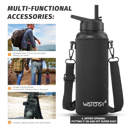 Image of 40oz Insulated Water Bottle (Cold for 48 Hrs),BPA Free&Leak Proof,Stainless Steel Water Flask,Water Jug with Straw Spout Lids for Gym,Hiking,Travel,Black