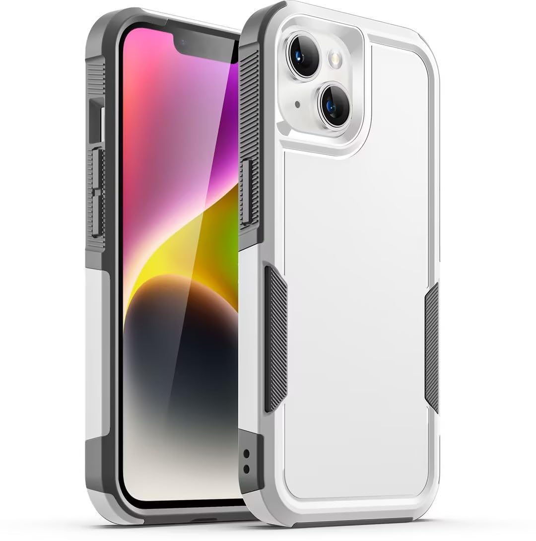 JETech Case for iPhone 14 Plus 6.7-Inch, Heavy Duty Dual-Layer Rugged Protection, Shockproof Protective Tough Phone Cover with Matte Back (White)