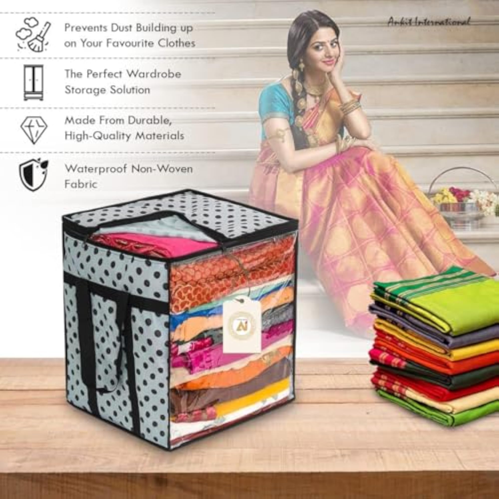 Saree Storage Bag Organizer Box with Transparent Window, Pack of 1