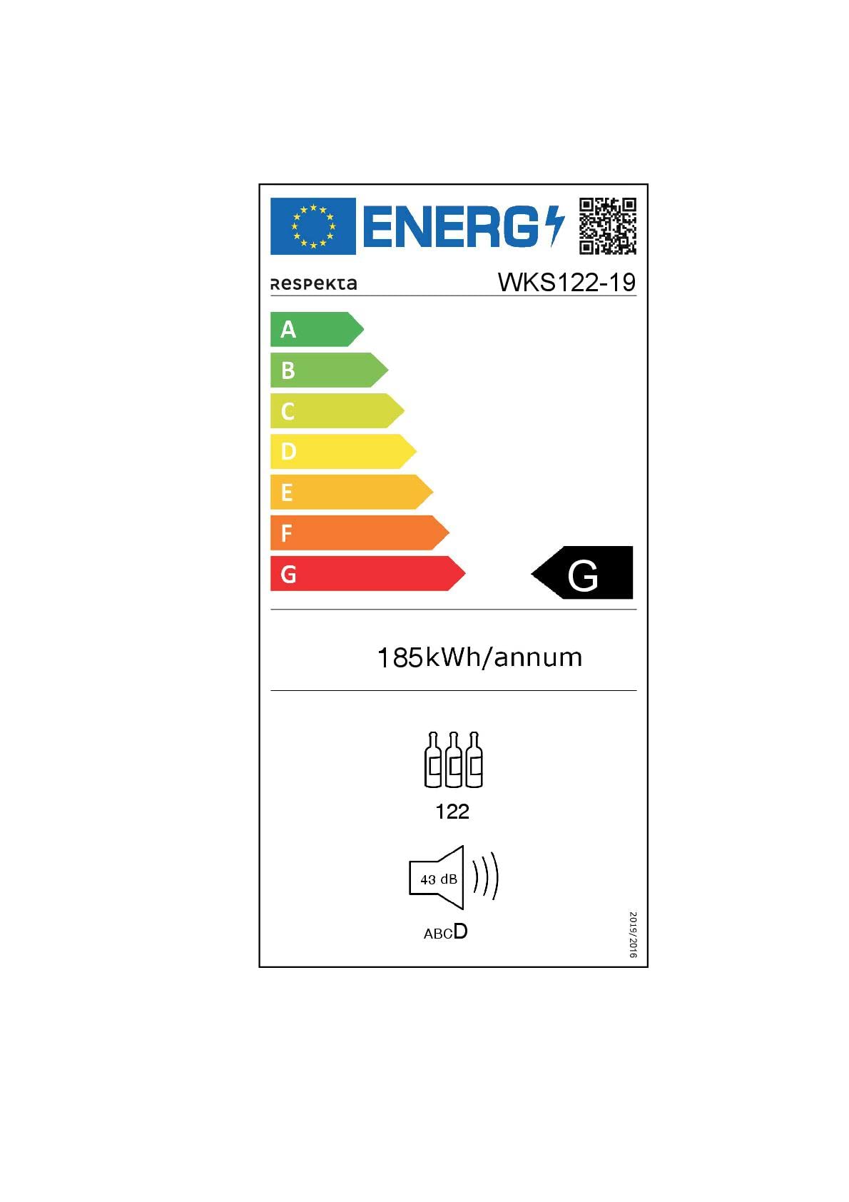 Respekta Weinkühlschrank freistehend für 122 Standardflaschen/Einbaufähig / 320 L Nutzinhalt / 2 Temperaturzonen/Touch Control/LED Leuchte/WechselbarerTüranschlag / 43 dB/WKS 122-19