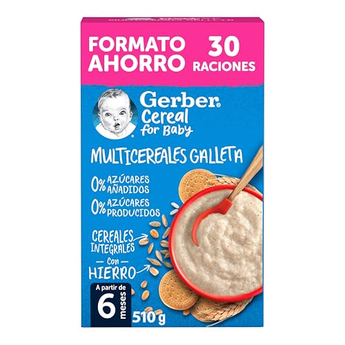 Gerber Papilla Multicereales Y Galleta 0% Azúcares Añadidos Ni Producidos, A Partir De Los 6 Meses, 510 G