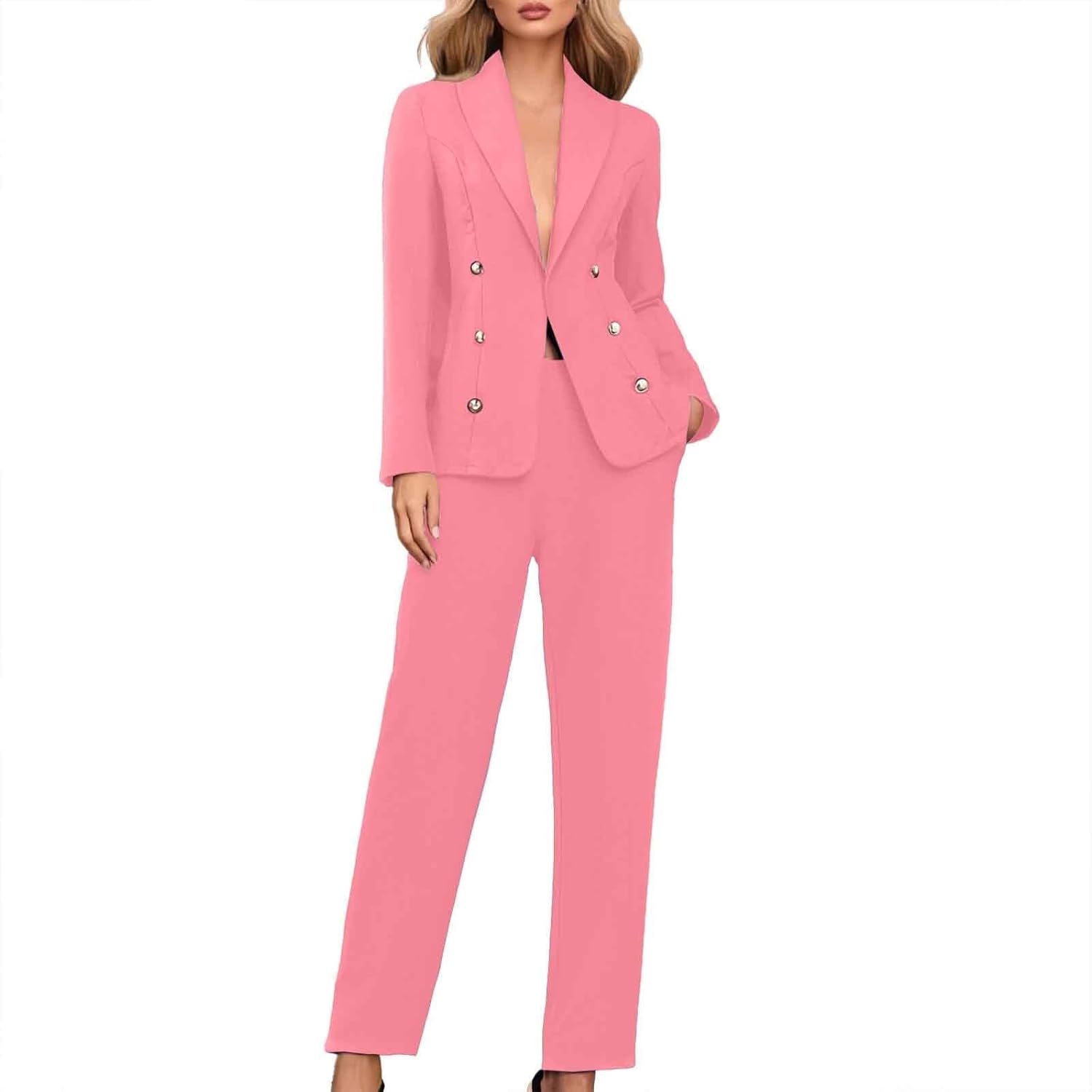 Womens Fall Business Pant Suit Long Sleeve Formal 2 Piece Blazer Set Casual Office Work Outfits Dress Pants