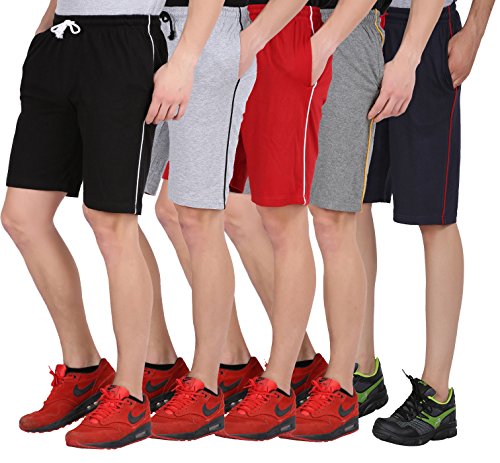 Image of CHECKERSBAY Boys Cotton Shorts(5BS00-BLGRRDCHNA Black,Grey,Red,Charcoal,Navy) Pack of 5