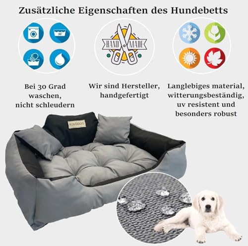 KING DOG Hundebett sehr Grosse Hunde Waschbar Orthopädisches XL 115 x 95 cm Hundekissen Haustierbett Hundekorb Hundecouch mit Hohem Rand Wasserdicht Material Silikon Füllung Grau