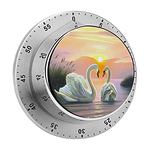 Aleonun The Timer Lake Swan 1 Mechanical Timer Built-in 70 Decibel Alarm Clock Digital Kitchen Timer One Button Operation for Kids and Elderly，Timers for Cooking Classroom Homework Metal