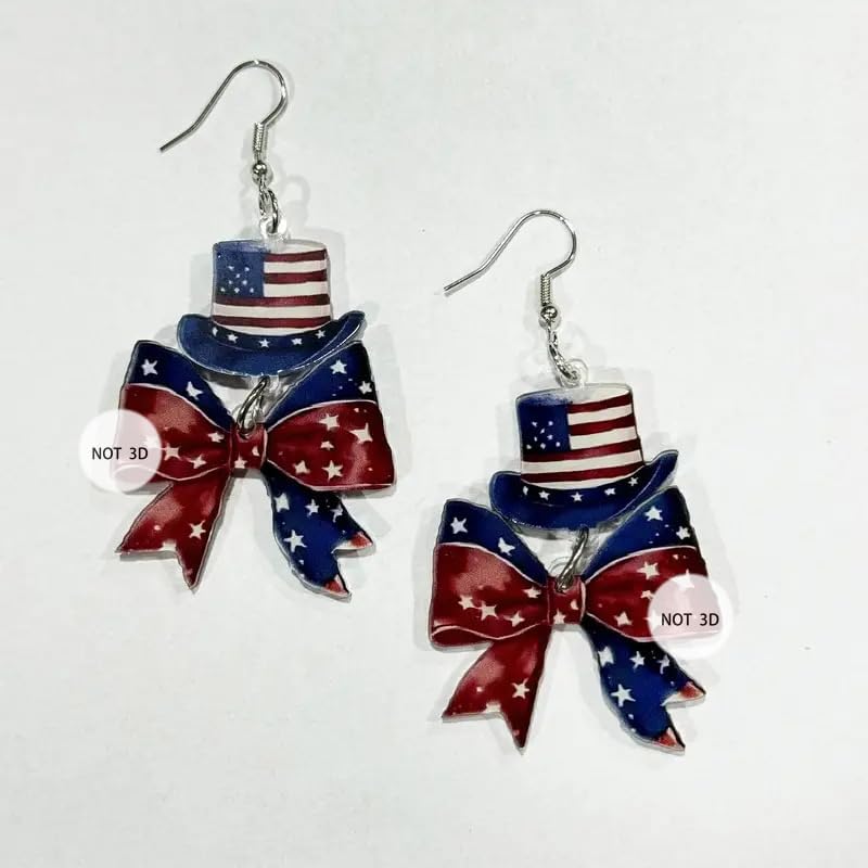 American Flag Patriotic Acrylic Earrings for Women 4th of July Red White Blue Bow Dangle Earring Lightweight Independence Holiday Memorial Day Decor Accessories - Image 2