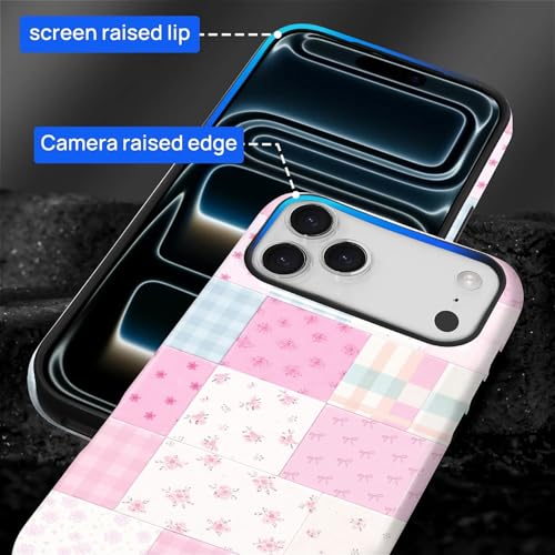 Coque iPhone 17 Pro Max à motif floral rose en patchwork antichoc double couche - 5