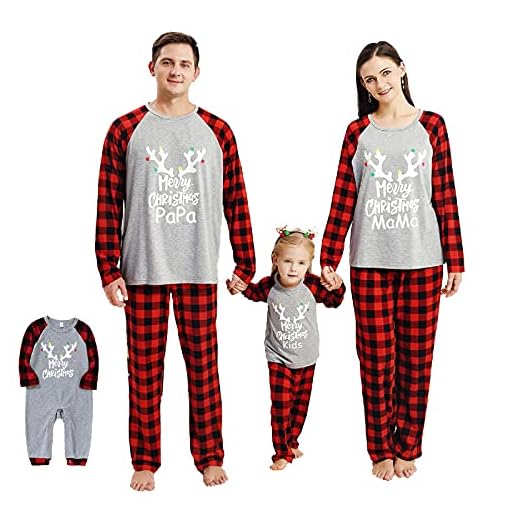 Eurobuy Familj matchande julpyjamas set kläder långärmad skjorta byxor eller baby sparkdräkt hemmaplagg julpyjamas set för par och barn