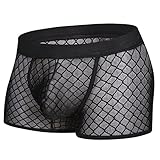 Dinnesis Sexy Unterwäsche Männer Netzgarn Durchsichtige Boxershorts Dessous für Sex Männer Transparent Soft Mesh Gaze Kurze Trunks U Konvexe Tasche große Boxer Shorts Tanga Männer Spitze Man Packung