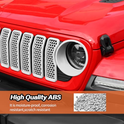 Image of JeCar Mesh Grill Inserts & Headlight Covers Fit for 2024+ Jeep Wrangler JL Grill Covers Trim Accessories (9pcs White)