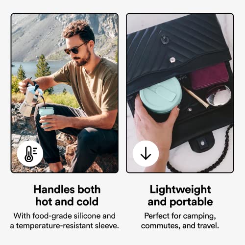Stojo Collapsible Travel Cup - Aquamarine, 12Oz / 355Ml - Reusable To-Go Pocket Size Silicone Cup For Hot And Cold Drinks - Perfect For Camping And Hiking - Microwave & Dishwasher Safe #TOP2