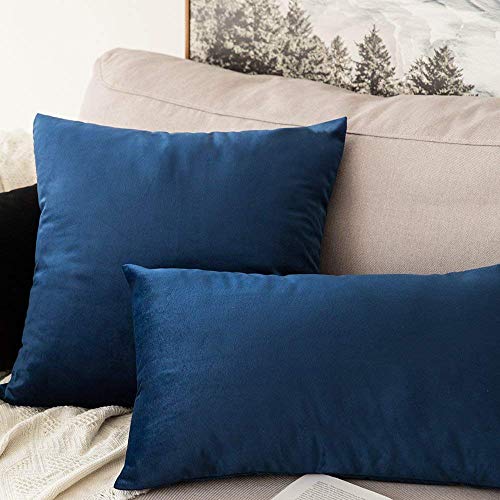 Image of Khooti Velvet Cushion Cover Pack of 1-8 inch x 12 inch / 20 x 30 cm - Navy Blue - Soft Pillow Covers Cushion Case for Sofa Bedroom Livingroom Chair Car, Cushion Cover