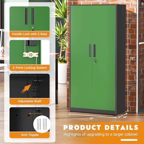Image of Greenvelly Metal Garage Storage Cabinet, Steel Lockable Storage Cabinet with Doors and Shelves,Office Storage Cabinets, Tall Metal Cabinet for Garage Office School Gym Warehouse