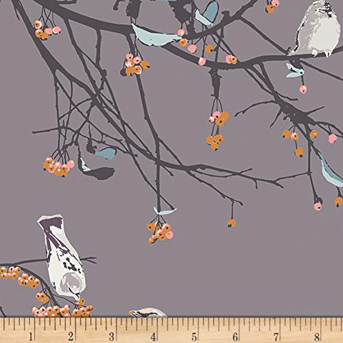 Luxurious Blithe Bird Songs Knit Fabric by Art Gallery Fabrics - Versatile Grey Stretch Cotton for Stylish Apparel