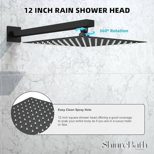Set de ducha con grifo para baño de 12 pulgadas con cabezal de lluvia y ducha de mano, acabado negro mate miniatura 3