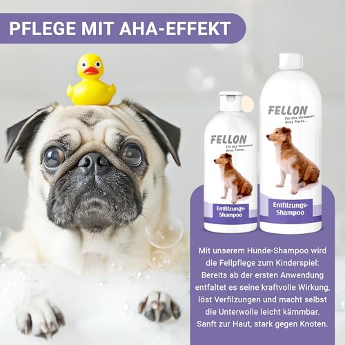 Fellon Entfilzungsshampoo für Hunde – Sanfte, pH-neutrale Pflege für leichtes Entfilzen – Biologisch – Für alle Rassen, Langhaar & Kurzhaar – Verhindert Verfilzungen & Juckreiz – 500 ml