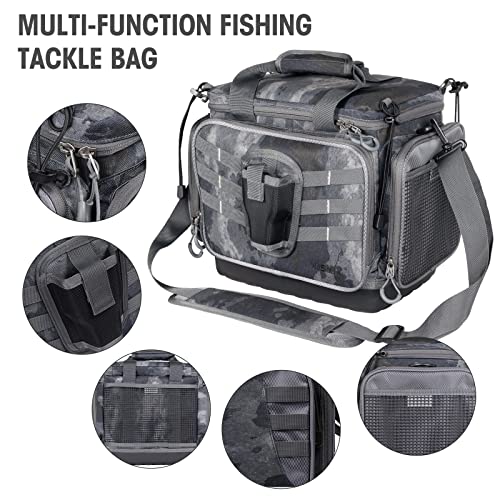 VISMIX Fishing Tackle Bag- Fishing Bag Large Water-Resistant Fishing Storage Bag with 2pcs 3600 Tackle Tray Boxes and Rod Holder - Thumbnail 3