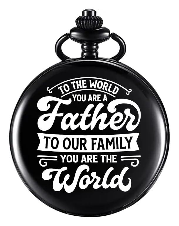 Image of Vintage Gandhi Style Pocket Watch with Engraved Designs & Messages Royal Black Analog for Men Women & Kids Includes Key Ring for car or Bike Keys Ideal Gift