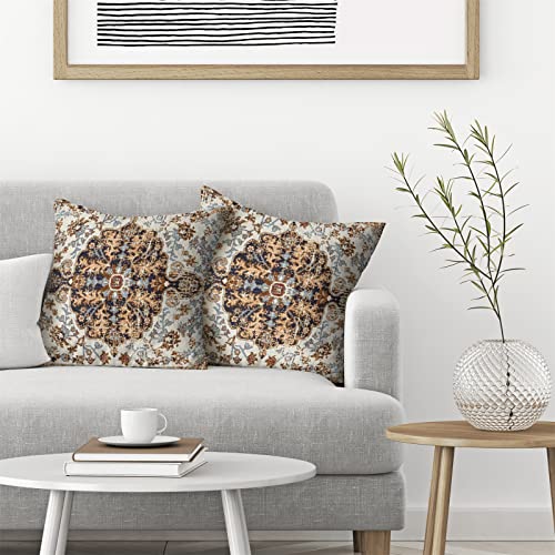 Aeioae Boho Pillow Covers 20X20 Inch Set Of 2,Carpet Pattern Throw Pillows Case,Navy Blue Brown Ethnic Design Outdoor Decorative Square Linen Farmhouse Decor Cushion Covers For Home Sofa Bed Couch #TOP2