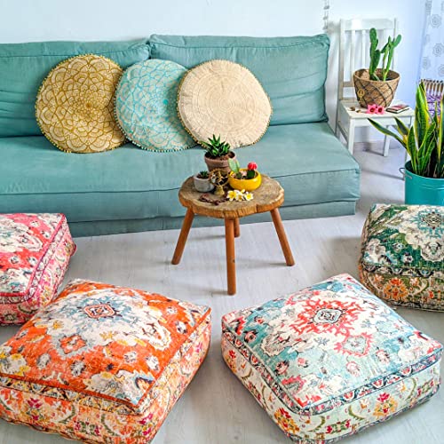 Mandala Life Art Bohemian Yoga Décor Floor Cushion Cover - 24X8 Inches - Insert Not Included - Square Meditation Carpet Pillow Case - Printed Cotton Rug Pouf #TOP3
