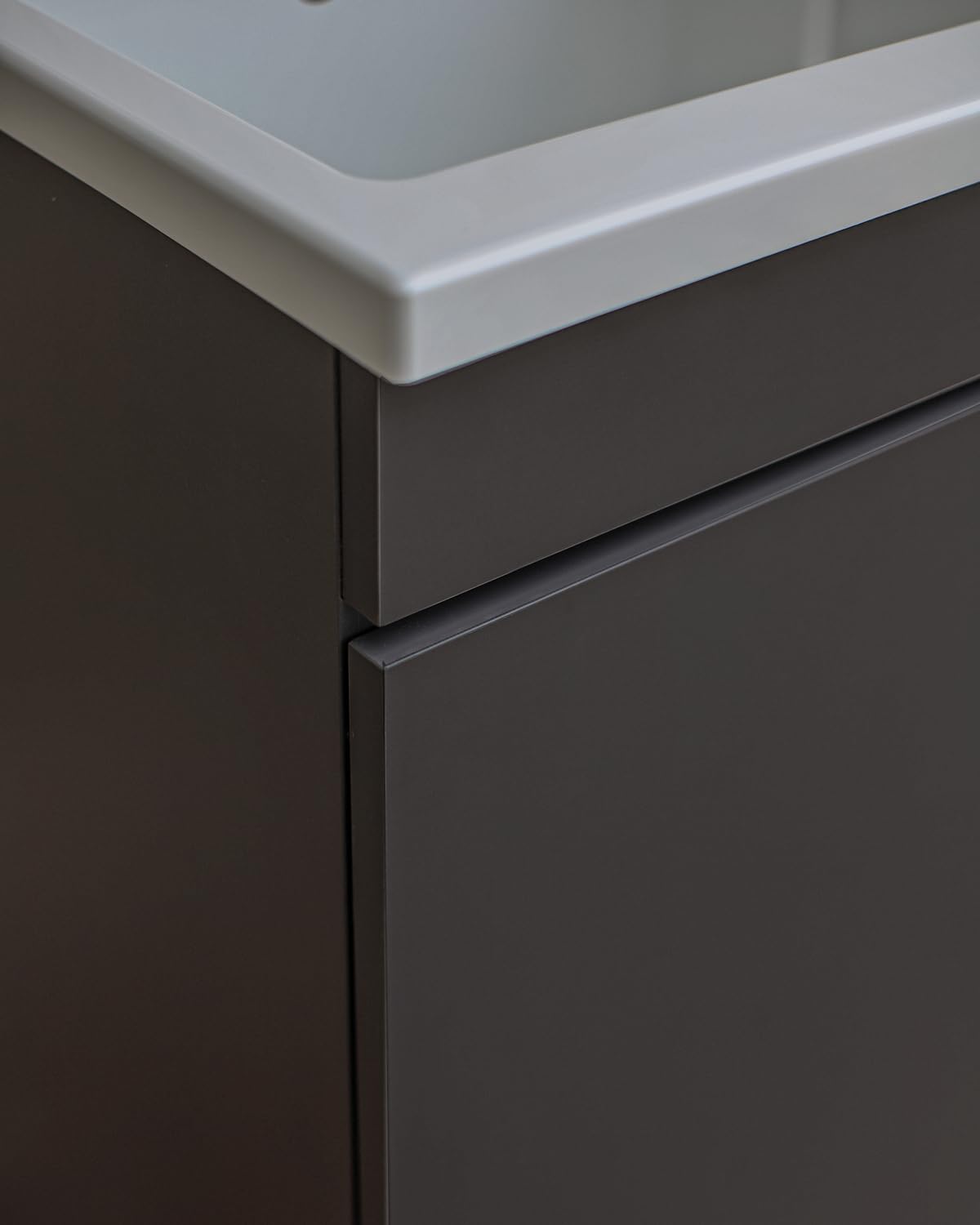 le Lavanderia Mobile Lavanderia Legno Grigio 45x50 fino a 80x50 cm H85cm con Lavabo Resina Pronto all'Uso Design Italiano per Bagno & Lavanderia Sto
