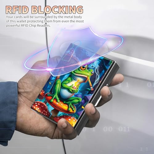 Image of Slim Credit Card Holder, Frog Smoke RFID Blocking Metal Wallet for Men & Women, Aluminum Minimalist Hard Case Pocket-Sized Business Cards Organizer (Fits Up to 10 Cards)
