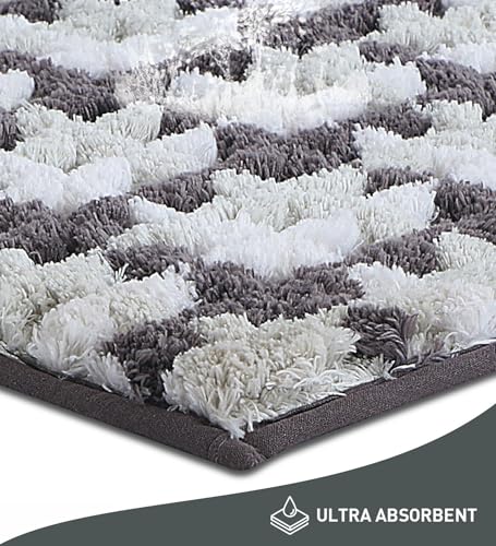 Image of Obsessions Soft & Plush Bath Mat | Quick Dry, Stain & Skid Resistant | Luxuriously Soft, Long Lasting Color | TPR Latex Backing, Size 50x80 cm, Grey & Cream