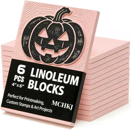 Linoleum Blocks for Printmaking, Pink Rubber Stamp Carving Blocks Rubber Carving Blocks Linocut Block for Stamp Maker Printmaking Supplies (Pink - 6 Pack)