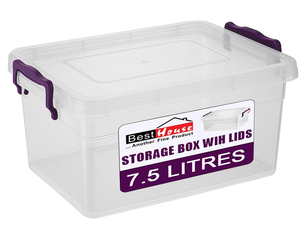 Best House Plastic Storage Boxes Bins with Lids - Pack of 1 - Heavy Duty, Stackable Clear Storage Container Use for Home, office, Kitchen, Toys and Goods (7.5 Litres)