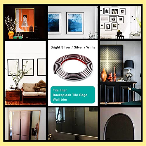10Ft New Backsplash Tile Edge Trim,Peel And Stick Tile Trim Edging,Self Adhesive Flexible Tile Liner,Border & Countertop Decoration For Kitchen And Bathroom Backsplash (Silver) #TOP6