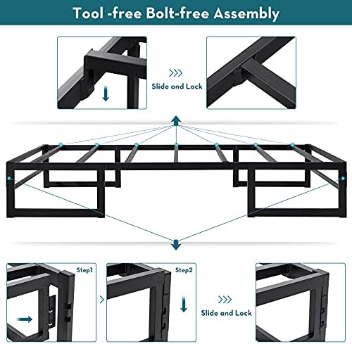 SAYGOER Single Bed Frame Base 31.5cm Metal Platform Mattress Foundation No Box Spring Needed Heavy Duty Steel Metal Slat Support Underbed Storage Space Noise Free Non-Slip Easy Assembly, 191x99cm