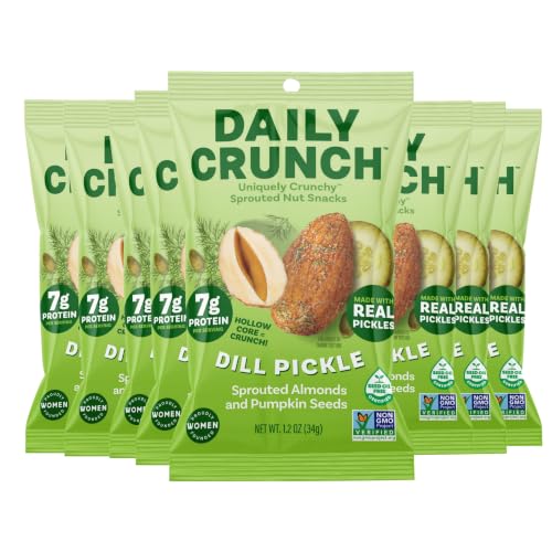 Image of Daily Crunch Sprouted Almonds, 1.2 Ounce Mini, On-The-Go Bags, Sprouted and Dehydrated for a Unique Crunch, Keto Friendly, Non-GMO 1.2 Ounce (8 Pack, Dill Pickle)