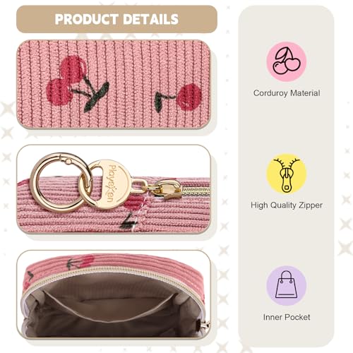 Image of Period Bag for Girls, Corduroy Sanitary Napkin Pouch, C-LPink | Cherry Menstrual Pad Pouches Tampon Holder for Purse, Period Pouches for Storage Sanitary Napkin, Menstrual Cup, Pad, Tampo