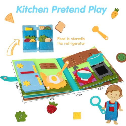 Image of Daily Life of Boys Busy Book for Toddlers,Montessori Busy Books,Preschool Felt Busy Quiet Book Learning Life Skills,House Pretend Play Dress UP Game,Montessori Toys for 3 4 5 Years Autism Sensory