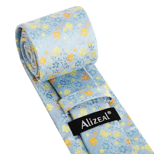 Image of Alizeal Mens 3.15inches Exquisite Floral Tie with Small Flower Printed Pocket Square