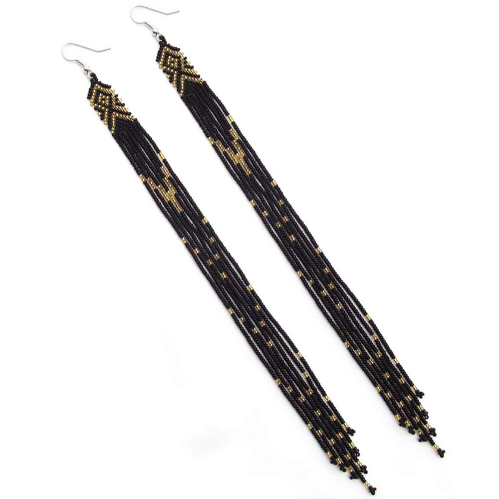One of a kind Tribal Extra Long Beaded Statement Earrings Handmade