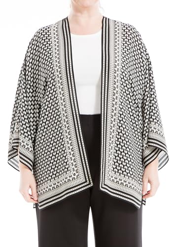 Image of Max Studio Women's Plus Size Casual Long Sleeve Poly Crepe Printed Everyday Kimono
