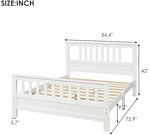 Miniatura 2 de MERITLINE Marco de cama matrimonial, marco de cama de madera con cabecero, no necesita somier (blanco, matrimonial)