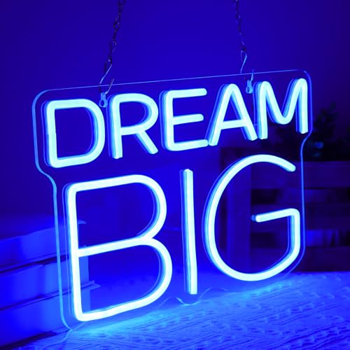 Image of Dream Big Neon Signs for Wall Decor Neon Lights for Bedroom Led Signs Suitable for Man Cave Beer Bar Pub Restaurant Christmas Birthday Party 5V Usb Power, 17.8 * 10.3 Inch(Blue)