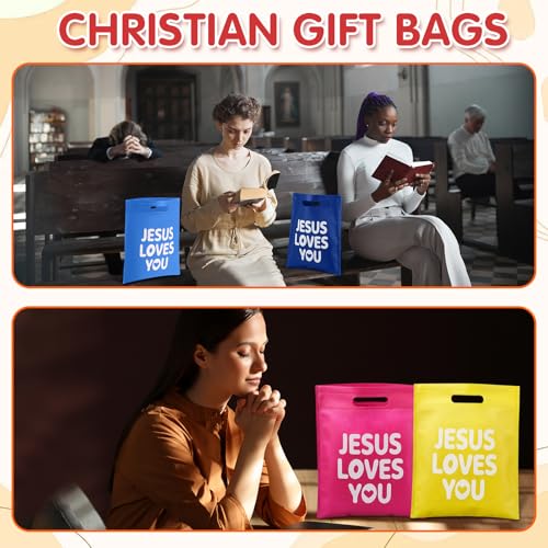 Image of VitalCozy 24 Pcs Jesus Loves You Bags Bulk Reusable Non Woven Christian Religious Gift Bag with Handle Mother's Day Candy Tote (Multicolor)